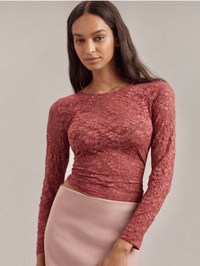 Anthropologie Rose Lace Long-Sleeve Tee